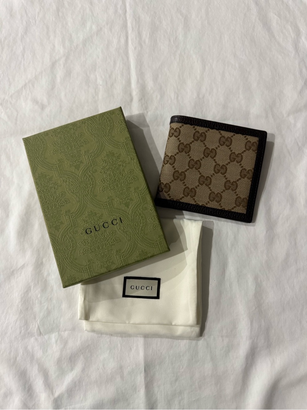 Gucci Beige GG Supreme Canvas Wallet with Dark Brown Trim